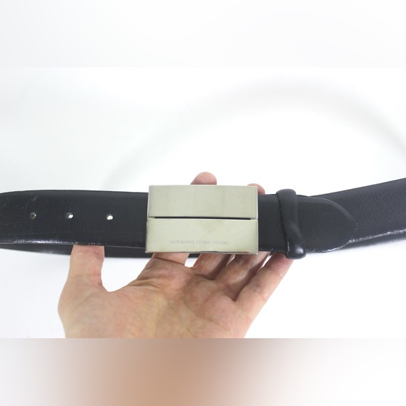 Italian Black Leather Men’s Belt Silver Buckle - Picture 7 of 10